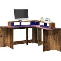 Desk with LED Lights Old Wood 152x152x91 cm Engineered Wood
