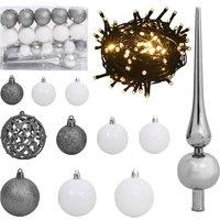 Berkfield Home 61 Piece Christmas Ball Set with Peak & 150 LEDs White&Gey