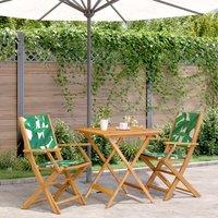 Berkfield Home 3 Piece Bistro Set Leaf Pattern Fabric & Solid Wood in Green