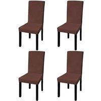 Straight Stretchable Chair Cover 4 pcs Brown