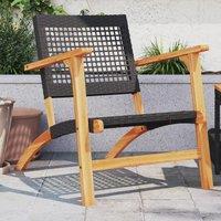 Garden Chairs 2 pcs Black Poly Rattan and Acacia Wood