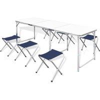 Berkfield Home Foldable Camping Table Set with 6 Stools Height Adjustable 180x60cm in White | Size: 180x60 cm