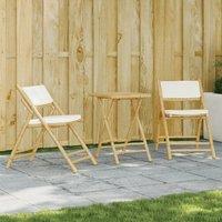 Berkfield Home 3 Piece Folding Bistro set with Cream White Cushions Bamboo in Brown