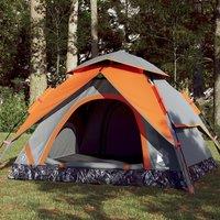 Berkfield Home Camping Tent Dome 4-Person Grey & Orange Quick Release