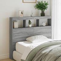 Berkfield Home Headboard Cabinet with LED Grey Sonoma 120x17x102 cm | Size: 120 x 17 x 102 cm