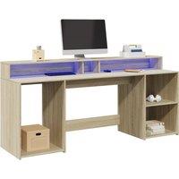 Desk with LED Lights Sonoma Oak 200x55x91 cm Engineered Wood