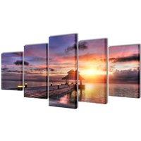 Canvas Wall Print Set Beach with Pavilion 200 x 100 cm