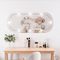 Berkfield Home Wall Mirror with LED Lights 45x100 cm Glass Oval in Silver