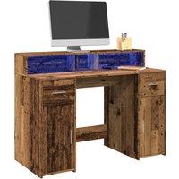 Berkfield Home Desk with LED Lights Old Wood 120x55x91 cm Engineered Wood in Brown | Size: 120 x 55 x 91 cm