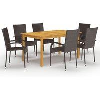 7 Piece Garden Dining Set Brown