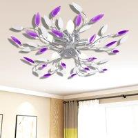 Berkfield Home Purple&White Ceiling Lamp Acrylic Crystal Leaf Arms for 5 E14 Bulbs