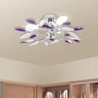 Berkfield Home Ceiling Lamp White & Purple Acrylic Crystal Leaf Arms 3 E14 Bulbs