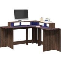 Desk with LED Lights Brown Oak 152x152x91 cm Engineered Wood