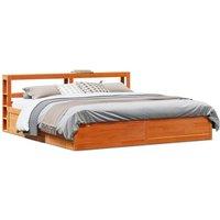 Bed Frame with Headboard Wax Brown 200x200 cm Solid Wood Pine