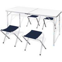 Berkfield Home Foldable Camping Table Set with 4 Stools Height Adjustable 120 x 60 cm in White