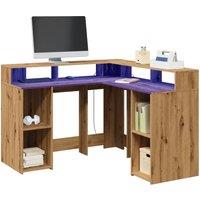 Berkfield Home Desk with LED Lights Artisian Oak 130x130x91 cm Engineered Wood in Brown | Size: 130 x 130 x 91 cm