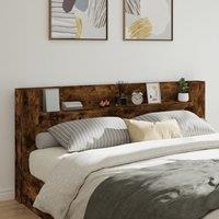 Berkfield Home Headboard Cabinet with LED Smoked Oak 220x16.5x103.5 cm in Brown