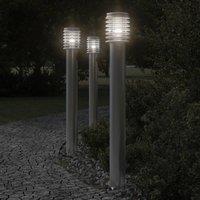 Berkfield Home Outdoor Floor Lamps with Outlet 3pcs Silver 110cm Stainless Steel