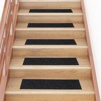 Berkfield Home Self-adhesive Stair Mats Rectangular 15 pcs 76x20 cm Black | Size: Medium
