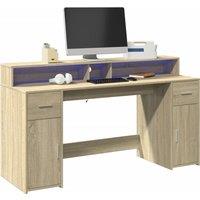 Berkfield Home Desk with LED Lights Sonoma Oak 160x55x91 cm Engineered Wood in Brown | Size: 160 x 55 x 91 cm