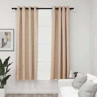Berkfield Home Linen-Look Blackout Curtains with Grommets 2pcs Beige 140x175cm | Size: 140x175 cm