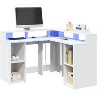 Berkfield Home Desk with LED Lights White 130x130x91 cm Engineered Wood | Size: 130 x 130 x 91 cm
