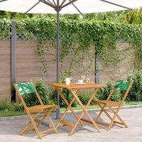 3 Piece Bistro Set Leaf Pattern Fabric and Solid Wood
