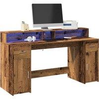 Berkfield Home Desk with LED Lights Old Wood 160x55x91 cm Engineered Wood in Brown | Size: 160 x 55 x 91 cm