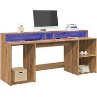 Berkfield Home Desk with LED Lights Artisian Oak 200x55x91 cm Engineered Wood in Brown | Size: 200 x 55 x 91 cm