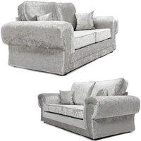 Chelsea Crushed Velvet 2 Piece Sofa Set 3 Seater and 2 Seater Rolled Arms