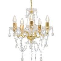 Berkfield Home Chandelier with Crystal Beads Golden Round 5 x E14 in Gold