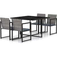 Berkfield Home 5 Piece Outdoor Dining Set with Cushions Poly Rattan Grey