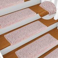 Berkfield Home Carpet Stair Treads 15 pcs 65x21x4 cm White & Pink | Size: Medium