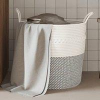 Berkfield Home Storage Basket Grey & White 43x38 cm Cotton | Size: 43x38 cm