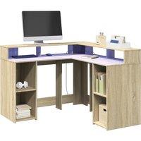 Berkfield Home Desk with LED Lights Sonoma Oak 130x130x91 cm Engineered Wood in Brown | Size: 130 x 130 x 91 cm