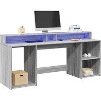 Desk with LED Lights Grey Sonoma 200x55x91 cm Engineered Wood