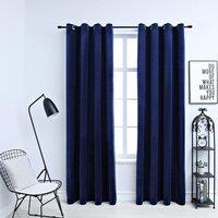 Berkfield Home Blackout Curtains with Rings 2 pcs Velvet Dark Blue 140x225 cm