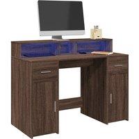Desk with LED Lights Brown Oak 120x55x91 cm Engineered Wood