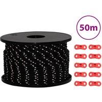 Berkfield Home Tent Guy Rope with Reflective Strips & Spanners 50 m 5 mm in Black