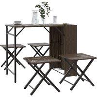 Berkfield Home 5 Piece Garden Dining Set Foldable Brown Poly Rattan