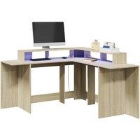 Berkfield Home Desk with LED Lights Sonoma Oak 152x152x91 cm Engineered Wood in Brown | Size: 152 x 152 x 91 cm