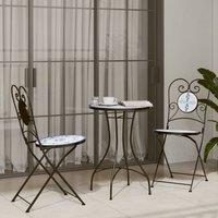 Berkfield Home Mosaic Bistro Set Blue & White Iron & Ceramic