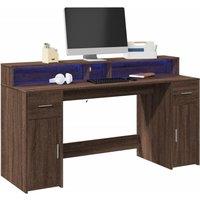 Berkfield Home Desk with LED Lights Brown Oak 160x55x91 cm Engineered Wood | Size: 160 x 55 x 91 cm