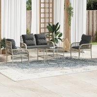 4 Piece Garden Sofa Set with Cushions Light Grey Poly Rattan