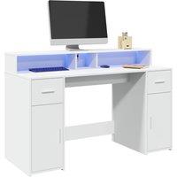 Berkfield Home Desk with LED Lights White 140x55x91 cm Engineered Wood | Size: 140 x 55 x 91 cm