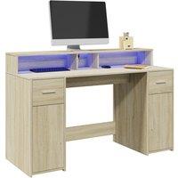 Berkfield Home Desk with LED Lights Sonoma Oak 140x55x91 cm Engineered Wood in Brown | Size: 140 x 55 x 91 cm