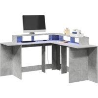 Berkfield Home Desk with LED Lights Concrete Grey 152x152x91 cm Engineered Wood | Size: 152 x 152 x 91 cm