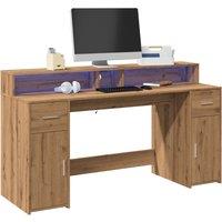 Berkfield Home Desk with LED Lights Artisian Oak 160x55x91 cm Engineered Wood in Brown | Size: 160 x 55 x 91 cm
