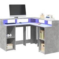 Berkfield Home Desk with LED Lights Concrete Grey 130x130x91 cm Engineered Wood | Size: 130 x 130 x 91 cm