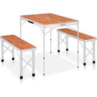 Berkfield Home Folding Camping Table with 2 Benches Aluminium Brown